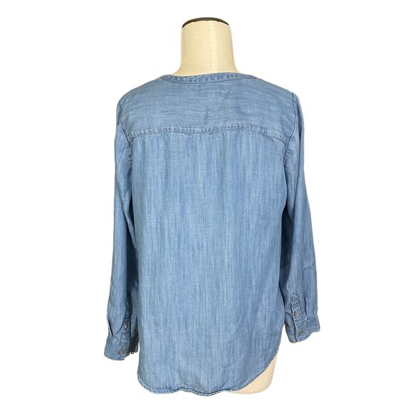 Talbots Petites Women's Mp Long Sleeve Shirt Chambray Tencel Denim Look Popover - Picture 3 of 11